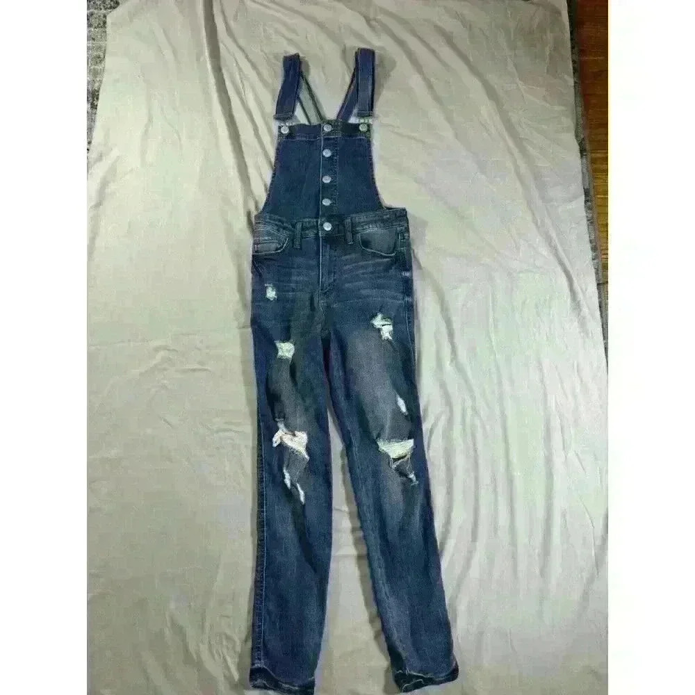 Aero Womens Medium Wash Overall Jean Pants Size 2 Blue Distressed Aeropostale